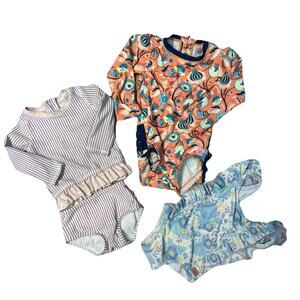 Girls Ruffle Butts Swimsuit Lot 3 18mo-3T Floral Stripe Snaps Zipper Long Sleeve